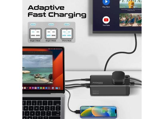 Promate PowerBrix-GaN65, 65W Multi-Port Power Strip with Universal AC Socket